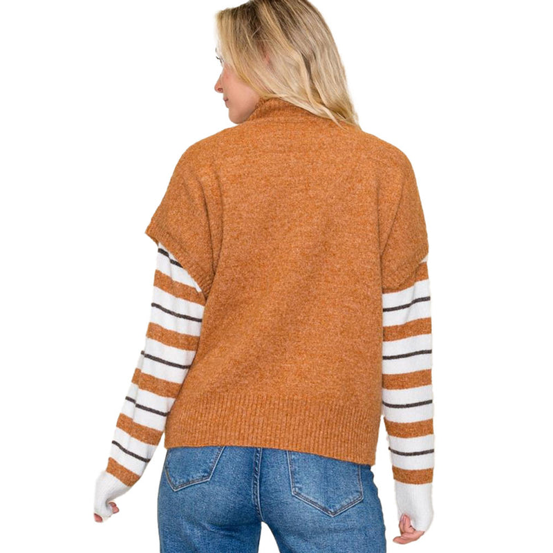 Staccato Women's Camel Extended Sleeve Sweater Vest