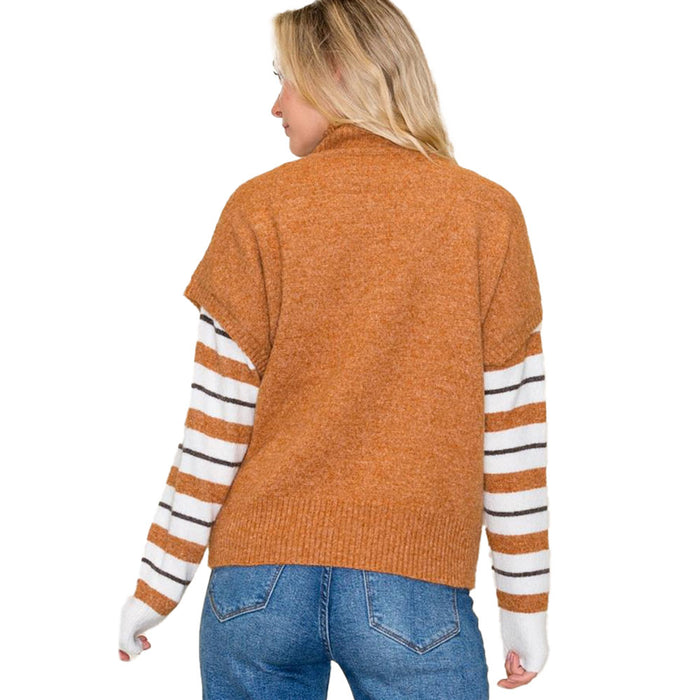 Staccato Women's Camel Extended Sleeve Sweater Vest