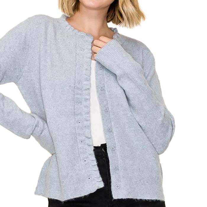 Staccato Women's Grey Ruffle Detail Cardigan