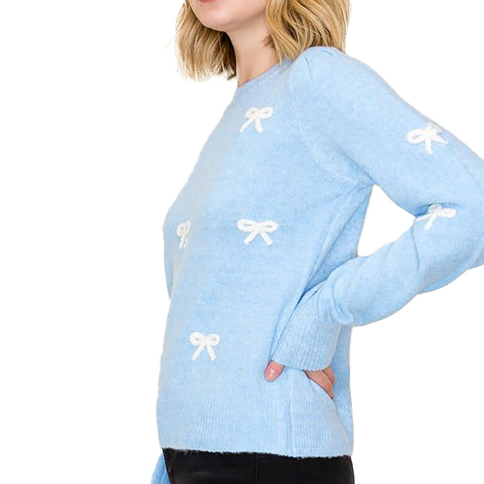 Staccato Women's Blue Bow Embroidered Sweater