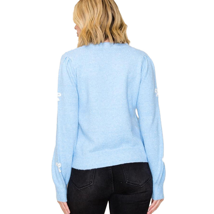 Staccato Women's Blue Bow Embroidered Sweater