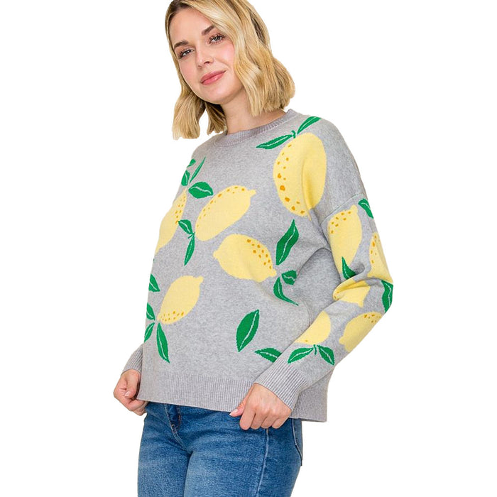Staccato Women's Lemon Jacquard Grey Sweater