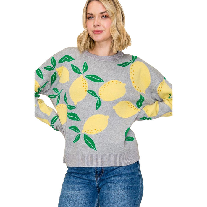 Staccato Women's Lemon Jacquard Grey Sweater