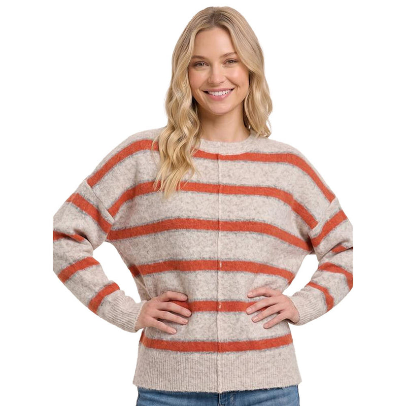 Staccato Women's Oatmeal & Orange Pintucked Seam Sweater