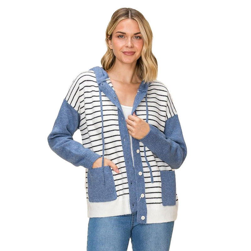 Staccato Women's Ivory & Denim Striped Hoodie