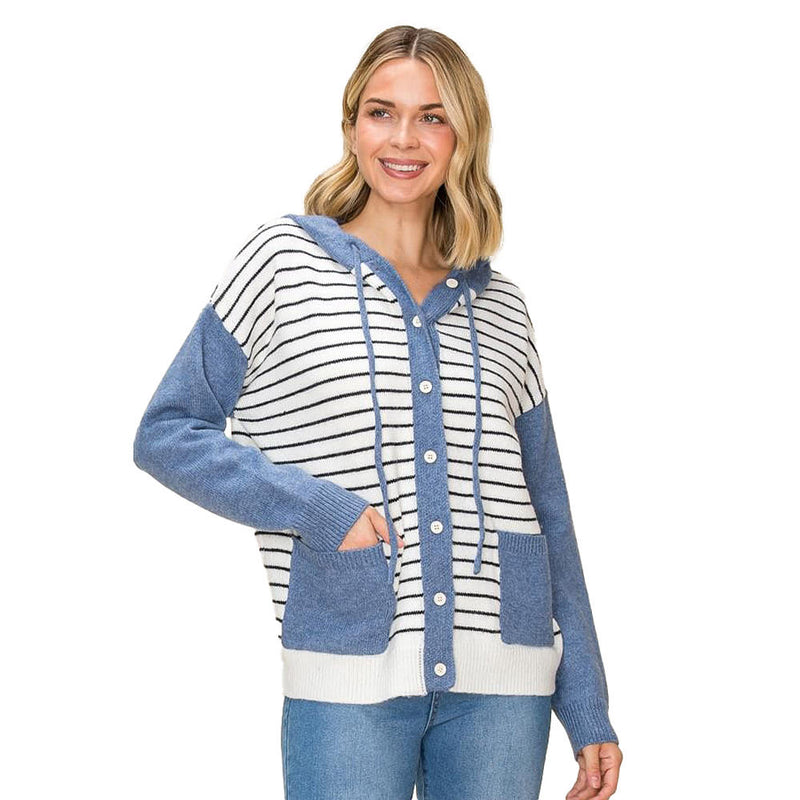 Staccato Women's Ivory & Denim Striped Hoodie