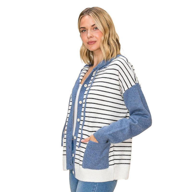 Staccato Women's Ivory & Denim Striped Hoodie