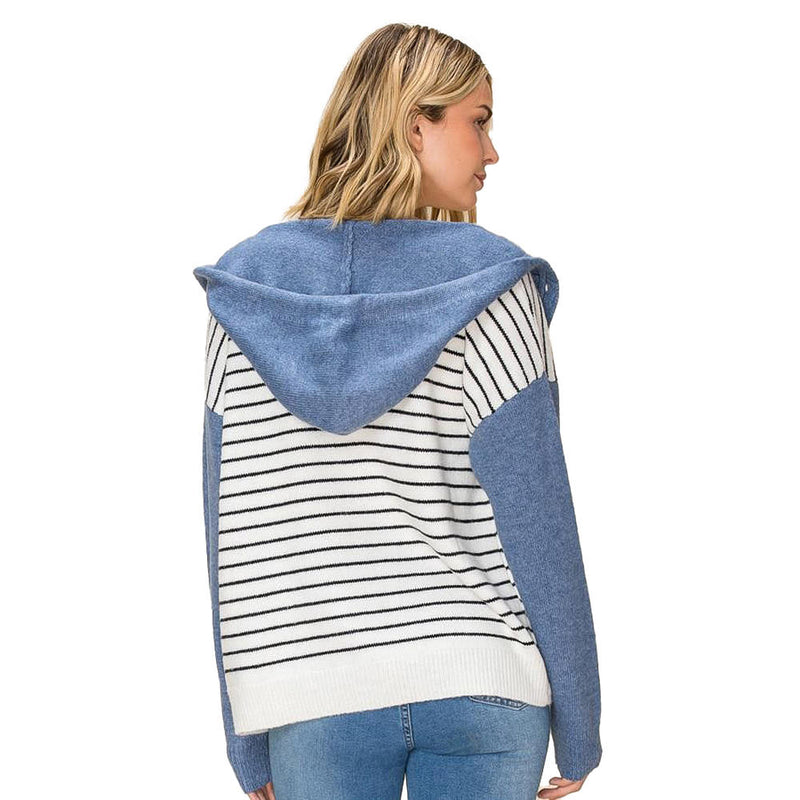 Staccato Women's Ivory & Denim Striped Hoodie
