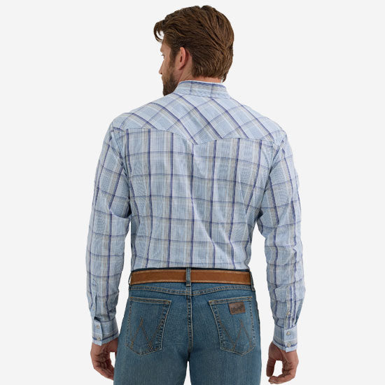 Wrangler 20X Sky Blue Plaid Shirt