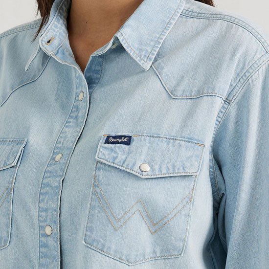 Wrangler Womens Cut-Off Denim Snap Shirt