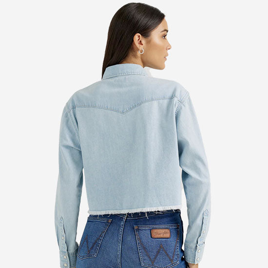 Wrangler Womens Cut-Off Denim Snap Shirt