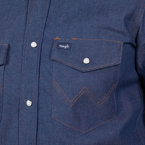 Wrangler Men's Blue Cotton Twill Snap Work Shirt Long Sleeve
