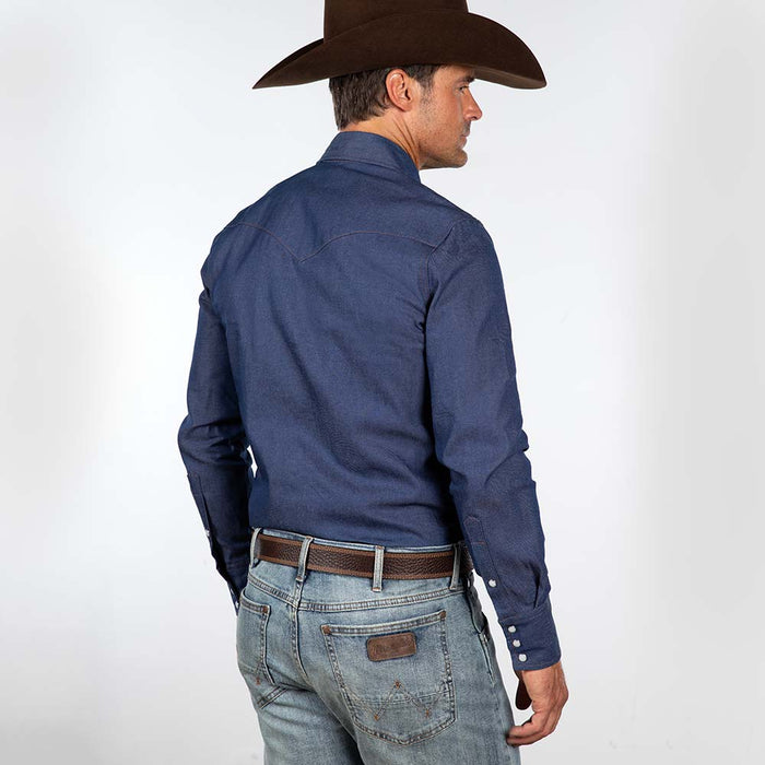 Wrangler Men's Blue Cotton Twill Snap Work Shirt Long Sleeve