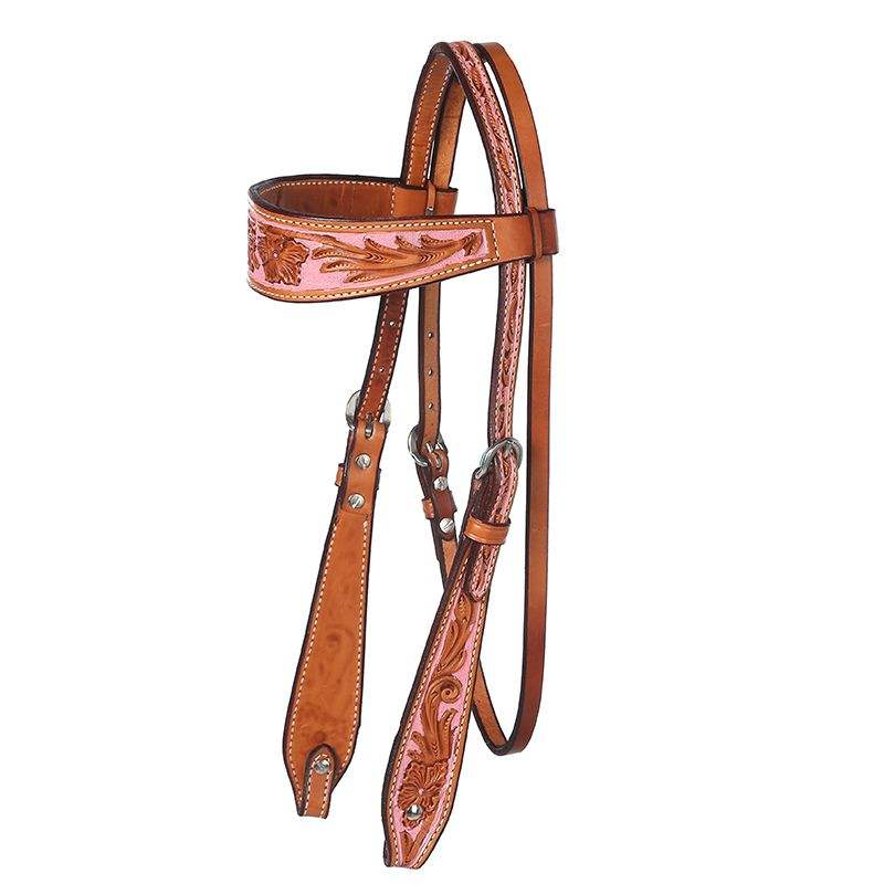 NRS Tooled Browband Headstall w/ Painted Rose Background
