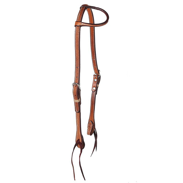 Basket Stamped Single Ear Headstall with Tie Bit Ends