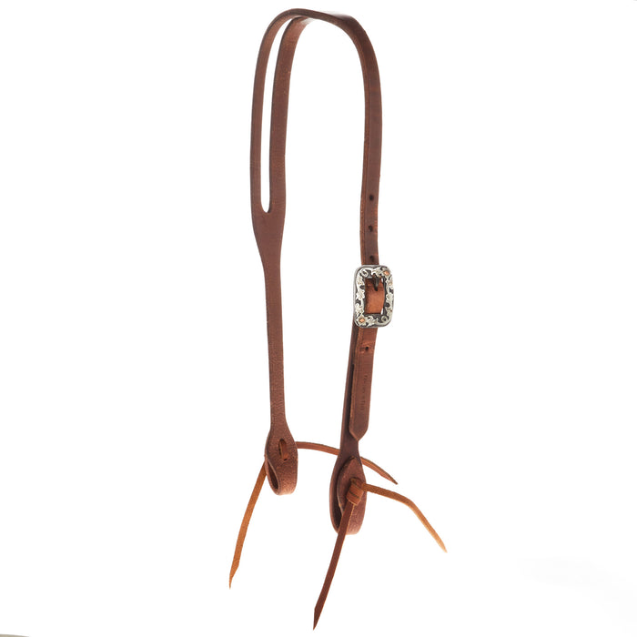 Cowperson Tack 5/8 Inch Slot Ear Headstall with Floral Rectangle Scroll Buckle