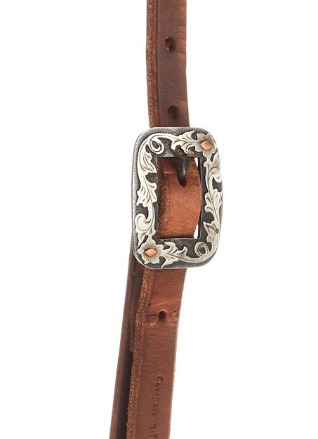 Cowperson Tack 5/8 Inch Slot Ear Headstall with Floral Rectangle Scroll Buckle