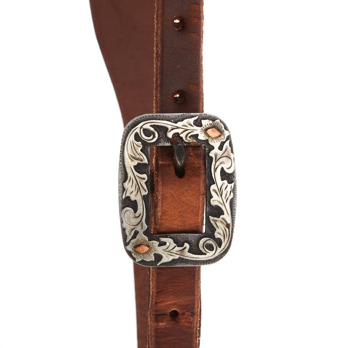 Cowperson Tack 5/8 Inch Slot Ear Headstall with Floral Rectangle Scroll Buckle