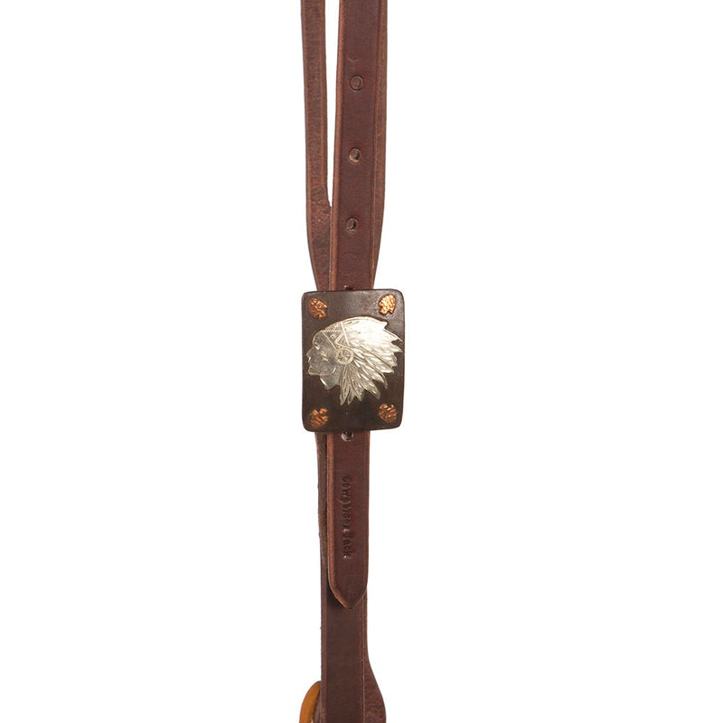 Cowperson Tack 5/8 inch Harness Slit Ear Headstall With Square Indian Head Concho