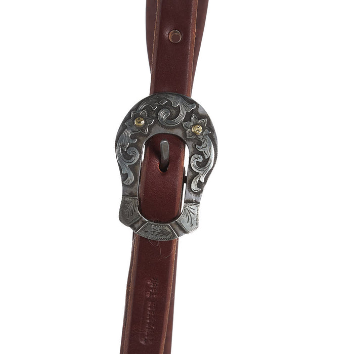 Cowperson Tack 5/8in Oiled Slot Ear Headstall with Rounded Floral Cart Buckle