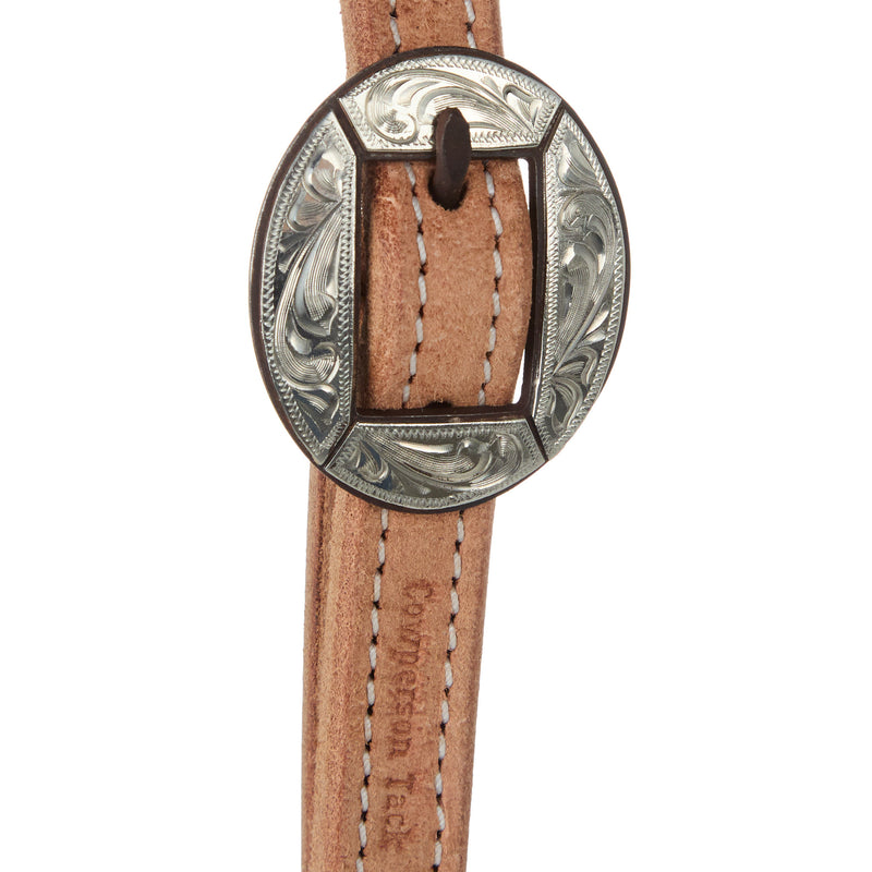 Cowperson Tack Natural Roughout 5/8in.Slot Ear Headstall with Engraved Silver Bar Cart Buckle