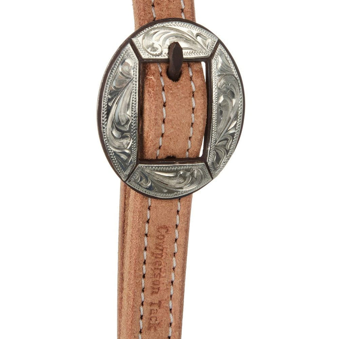 Cowperson Tack Natural Roughout 5/8in.Slot Ear Headstall with Engraved Silver Bar Cart Buckle