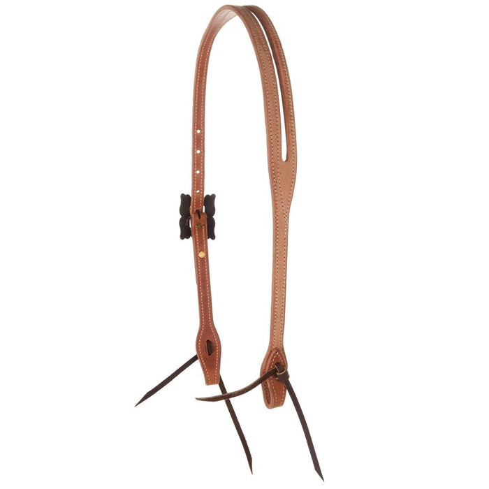 Cowperson Tack Natural Roughout 5/8in. Slot Ear Headstall with Copper Flower Scroll Cart Buckle