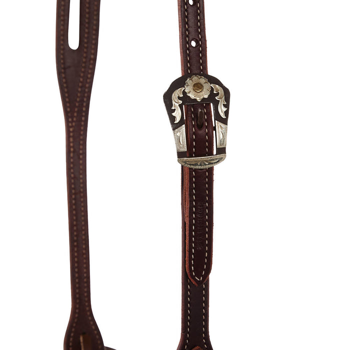 Cowperson Tack Dark Leather Slot Ear Headstall with CB16 Buckle
