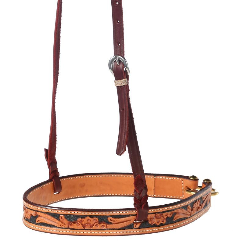 Floral Tooled Noseband with Handpainted Black Background