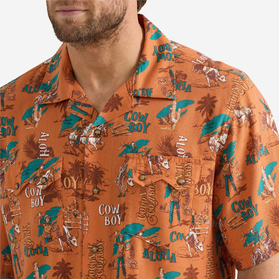 Wrangler Mens Orange Coconut Cowboy Short Sleeve Snap Shirt