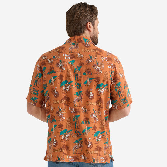 Wrangler Mens Orange Coconut Cowboy Short Sleeve Snap Shirt