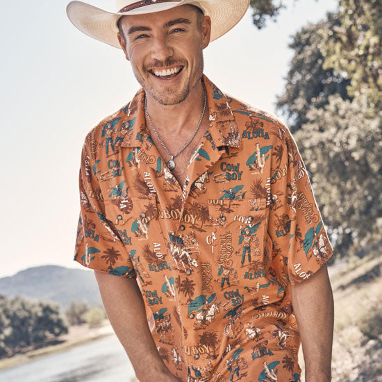 Wrangler Mens Orange Coconut Cowboy Short Sleeve Snap Shirt
