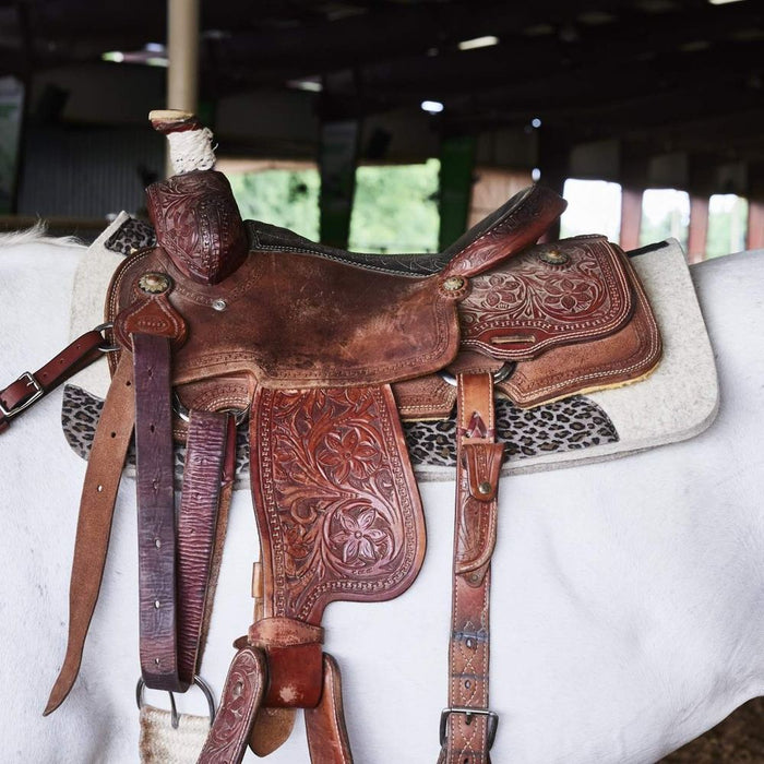 5 Star Equine Products Supplies Inc. 5 The Barrel Racer 7/8 Natural Felt Saddle Pad with Cheetah Wear Leathers