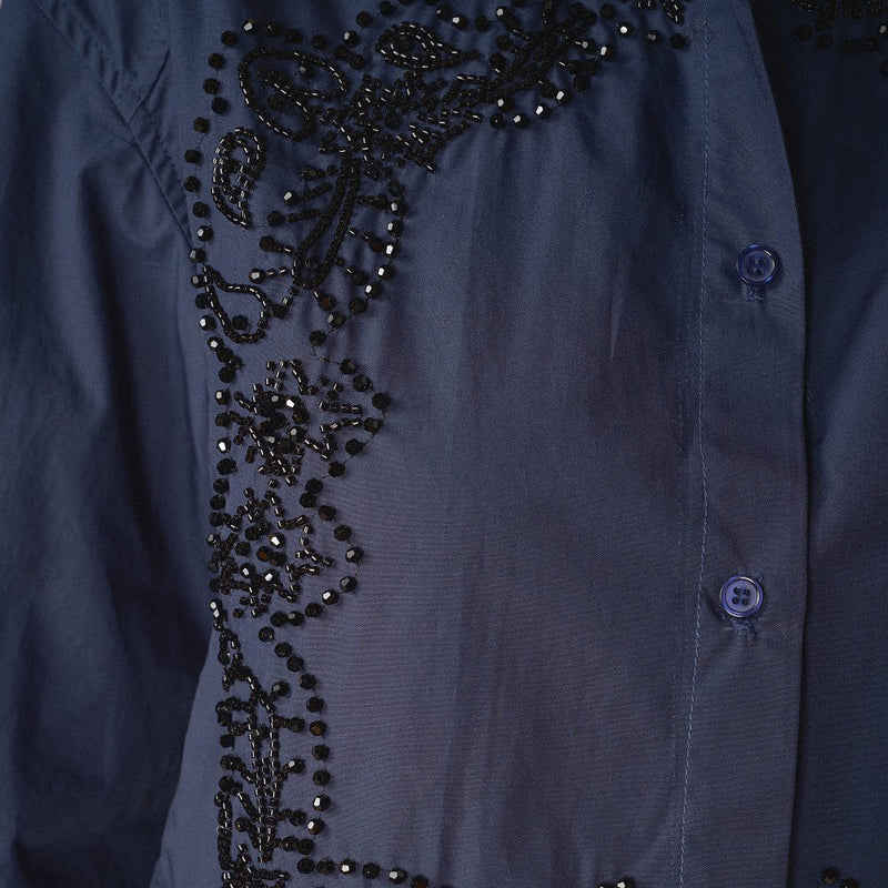 Blue B Women's Navy Beaded Western Crop Shirt