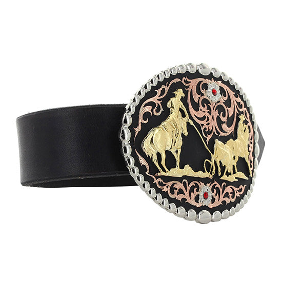 Montana Silversmiths Tri Color Team Roper Attitude Belt Buckle