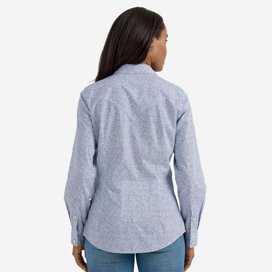 Wrangler Womens Floral Blue Western Long Sleeve Snap Shirt