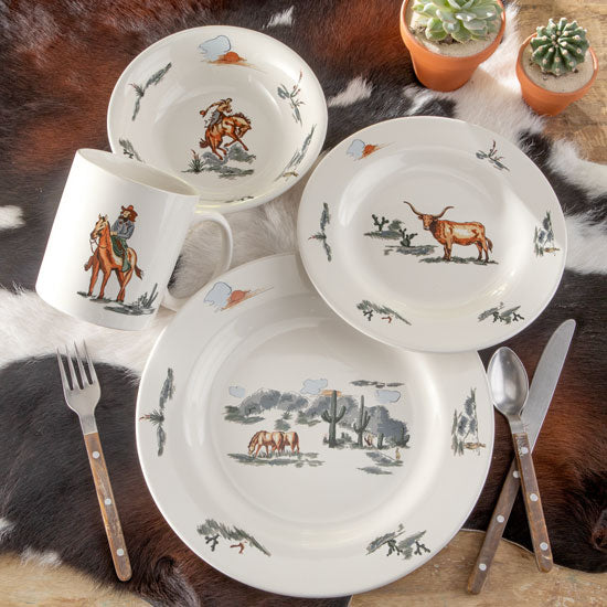 Hiend Accents Ranch Life Duffle Bag Ceramic 16 Piece Dinnerware Set