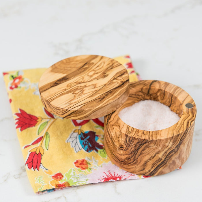Lipper Martin And Associates Olive Wood Salt Box with Swivel Cover