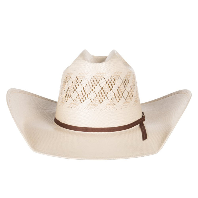 American Hats Ivory and Tan Wide Vent 4 1/4in. Brim Round Oval Straw Cowboy Hat