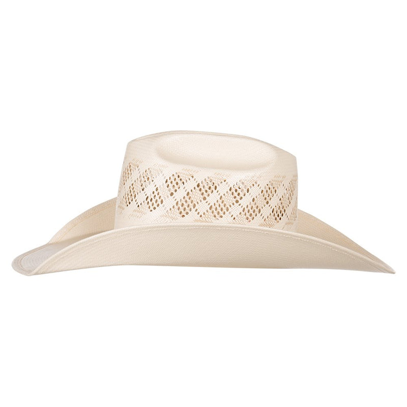 American Hats Ivory and Tan Wide Vent 4 1/4in. Brim Round Oval Straw Cowboy Hat