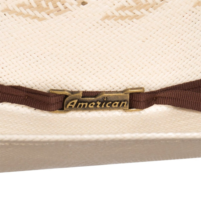 American Hats Ivory and Tan Wide Vent 4 1/4in. Brim Round Oval Straw Cowboy Hat