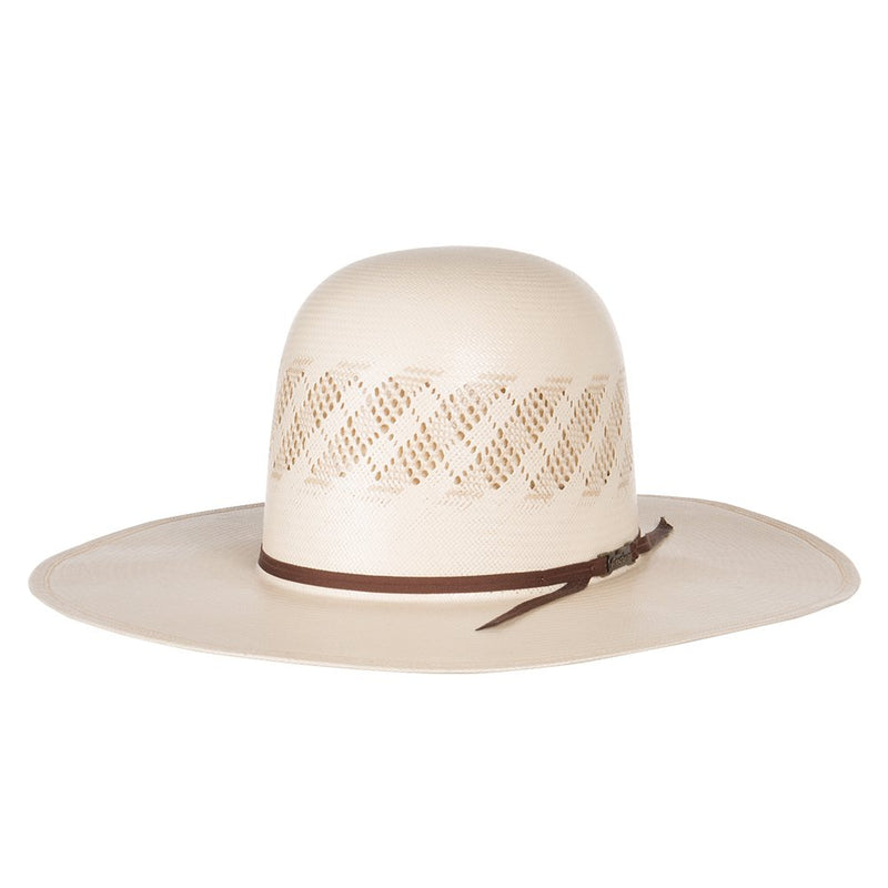 American Hats Ivory and Tan Wide Vent 4 1/4in. Brim Round Oval Straw Cowboy Hat