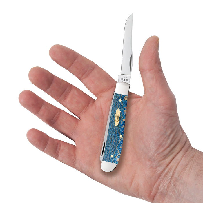 Case Knives Smooth Blue Sycamore Wood Mini Trapper Knife