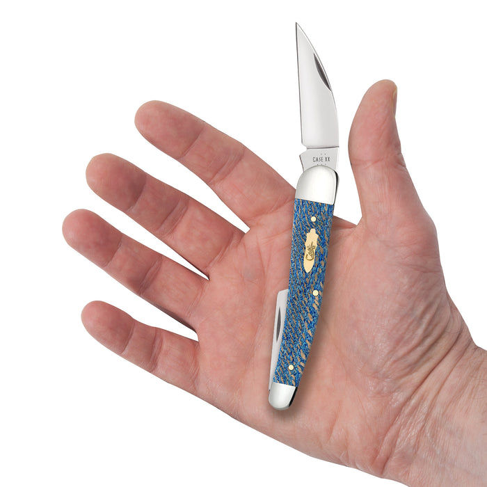 Case Knives Smooth Blue Sycamore Wood Seahorse Whittler Knife
