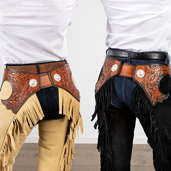 Tough 1 Black Suede Tooled Chaps