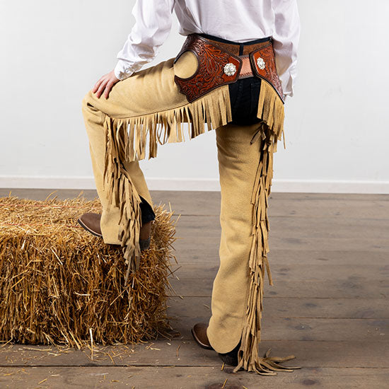 Tough 1 Beige Suede Tooled Chaps