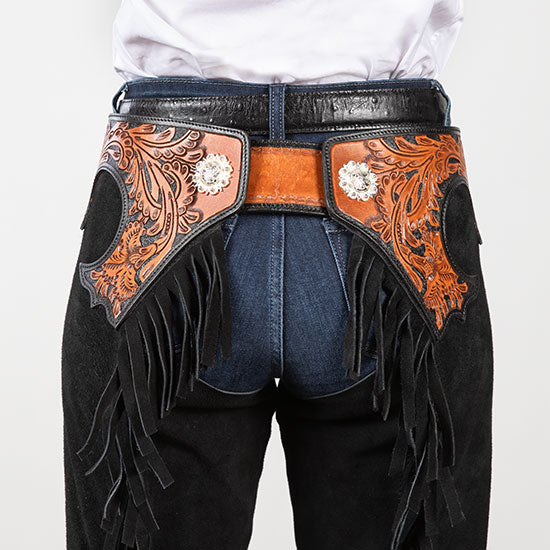 Tough 1 Black Suede Tooled Chaps