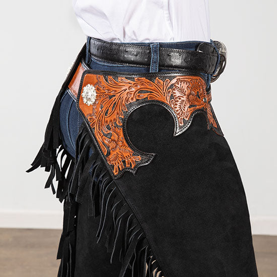 Tough 1 Black Suede Tooled Chaps