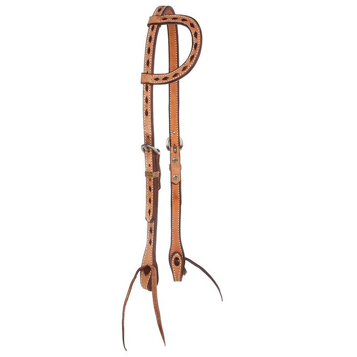 Natural Roughout Single Ear Headstall with Buckstitch and Tie Ends