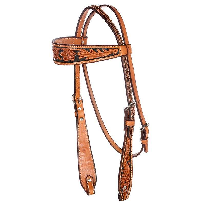 NRS Tooled Browband Headstall w/ Painted Black Background